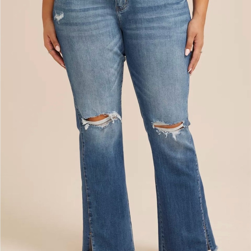 Maurices Distressed High-Rise Flare Jeans - Medium Blue